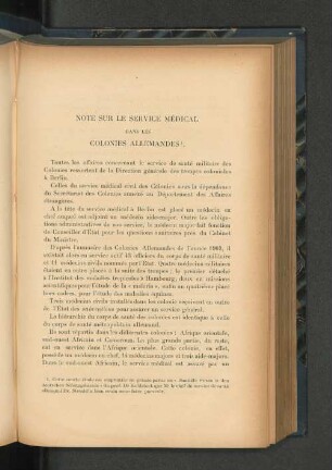 Note sur le service medical dans les colonies allemandes.