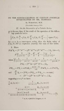On the generalization of certain formulae investigated by Mr. Blissard.