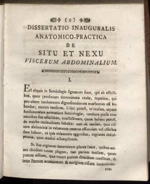 Dissertatio Inauguralis Anatomico-Practica De Situ Et Nexu Viscerum Abdominalium.