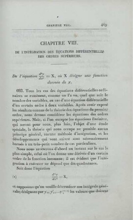 Chapitre VIII. De L'Intégration Des Équations Différentielles Des Ordres Supérieurs.