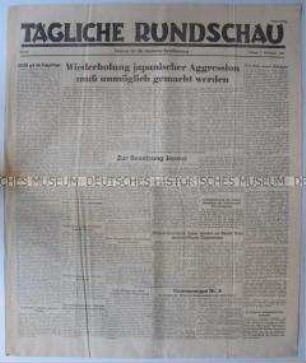 Sowjetische Tageszeitung für die deutsche Bevölkerung "Tägliche Rundschau" u.a. zur Besetzung Japans