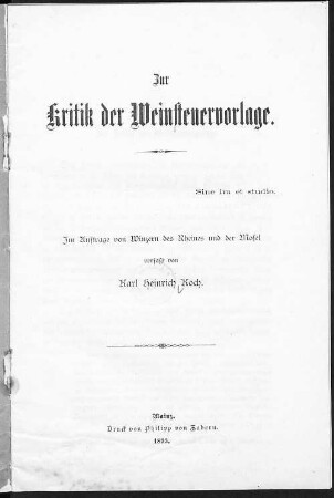 Zur Kritik der Weinsteuervorlage