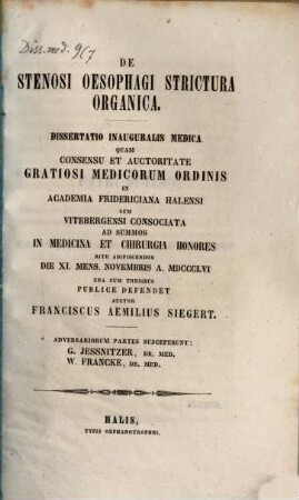 De stenosi oesophagi strictura organica
