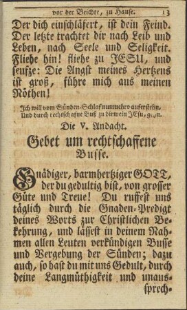 Die V. Andacht. Gebet um rechtschaffene Busse
