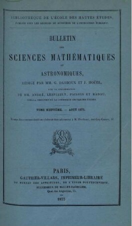 Tome Neuvième. - Aout 1875.