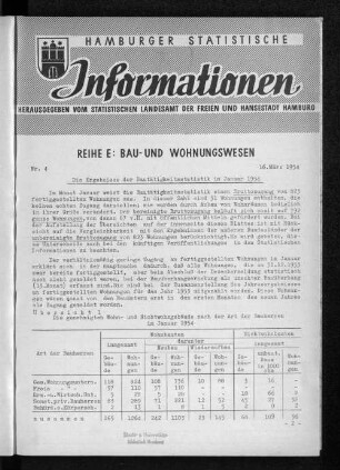 Die Ergebnisse der Bautätigkeitsstatistik im Januar 1954 : Nr. 4