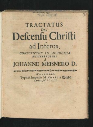 Tractatus De Descensu Christi ad Inferos