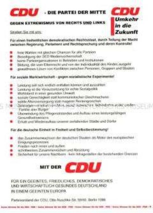Wahlflugblatt der Christlich Demokratischen Union