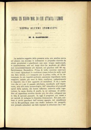 Sopra Un Nuovo Mor Bo Che Attacca I Limoni E Sopra Alcuni Ifomiceti