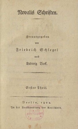 Theil 1: Novalis Schriften