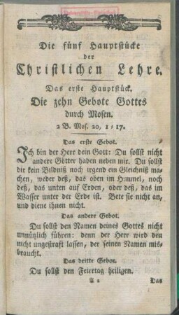 Die fünf Hauptstücke der Christlichen Lehre.
