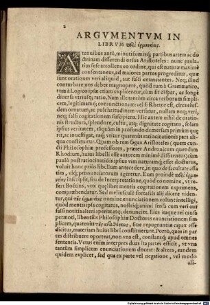 Aristotelis peri hermeneias[!] sive de interpretatione, lib. I.