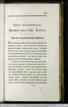 Zweite Hauptabtheilung. Symptomatische Fieber
