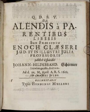 De Alendis a Parentibus Liberis