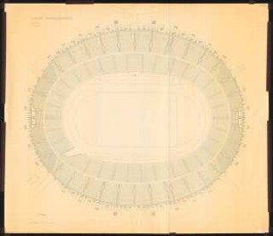 Stadion Oberwiesenfeld, München: Aufsicht auf Ober- und Unterring 1:200, (von Inv.nr. 39719, 39720)