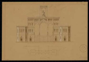 Hallesches Tor, Berlin Monatskonkurrenz Dezember 1831: Lageplan mit Grundriss, Aufriss