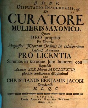 Disp. inaug. de curatore mulieris Saxonico