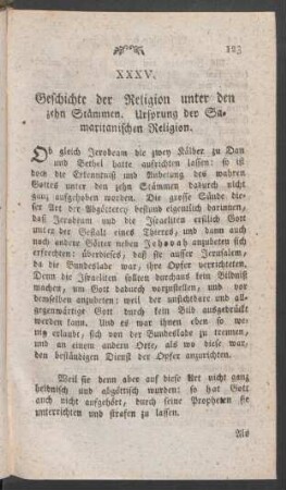XXXV. Geschichte der Religion unter den zehn Stämmen. Ursprung der Samaritanischen Religion