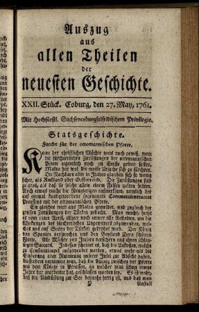 XXII. Stück. Coburg, den 27. May, 1761.