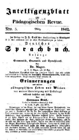 3: Pädagogische Revue. Intelligenzblatt zur Pädagogischen Revue - 3.1842