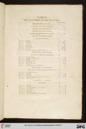 Table des chapitres et des planches