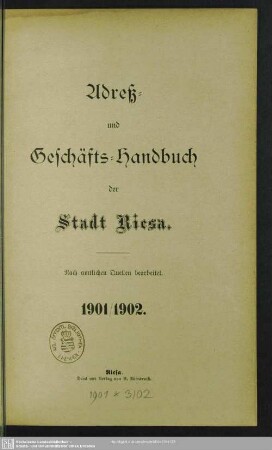 1901/02(1901): Adreß- und Geschäfts-Handbuch der Stadt Riesa