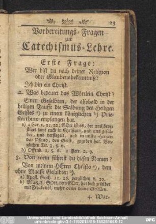 Vorbereitungs-Fragen zur Catechismus-Lehre.