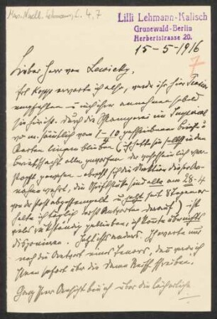 Brief an Rudolf von Lewicki : 15.05.1916