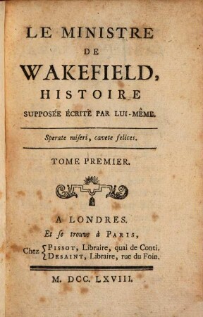 Le Ministre De Wakefield : Histoire Supposée Écrite Par Lui-Même, 1