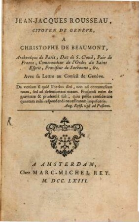 Jean-Jacques Rousseau a Christophe de Beaumont