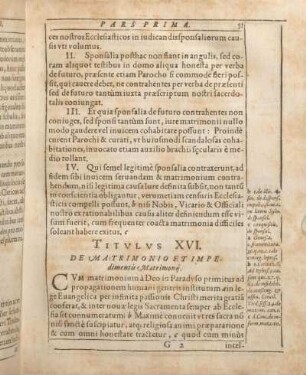 Titvlus XVI. De Matrimonio Et Impedimentis Matrimonij.