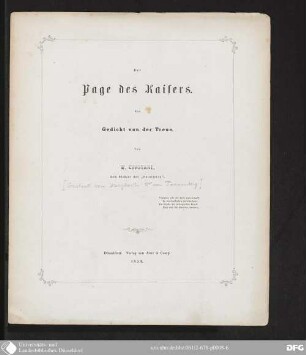 Der Page des Kaisers : Ein Gedicht von der Treue