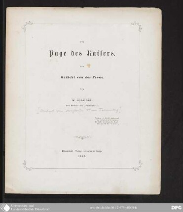Der Page des Kaisers : Ein Gedicht von der Treue