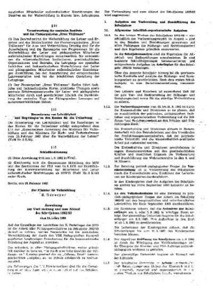 Anweisung zur Vorbereitung und zum Ablauf des Schuljahres 1982/83 : vom 16. März 1982