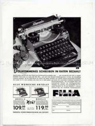 Werbeblatt für die Schreibmaschine "Olymia"