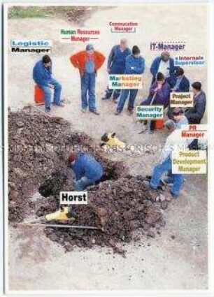 Satirische Postkarte zum Thema Arbeitswelt