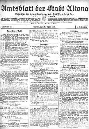 Nummer 22 : Freitag, den 29. April 1921