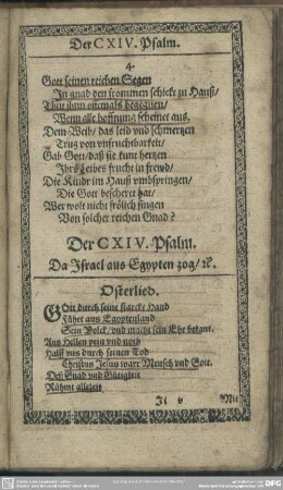 Der CXIV. Psalm. Da Israel aus Egypten zog, [et]c.