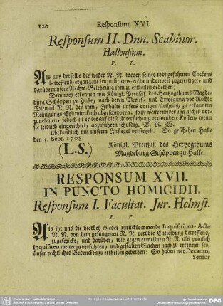 Responsum XVII. In Puncto Homicidii