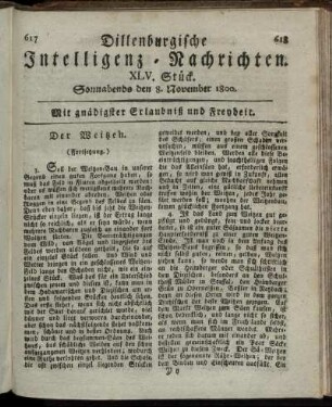 XLV. Stück. Sonnabends den 8. November 1800.