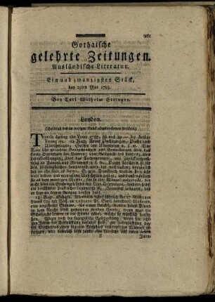 Ein und zwanzigstes Stück, den 25ten May 1793.