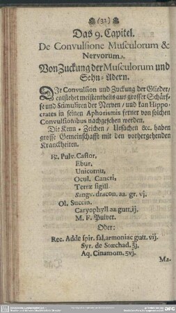 Das 9. Capitel. De Convulsione Musculum & Nervorum. Von Zuckung der Musculorum und Sehn-Adern