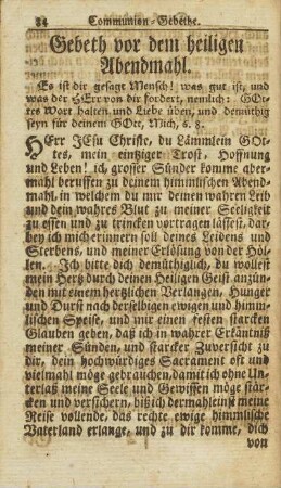 Gebeth vor dem heiligen Abendmahl