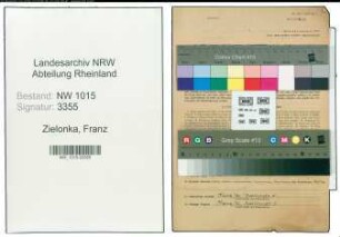 Entnazifizierung Franz Zielonka , geb. 12.09.1898 (Fuersorger)