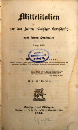 Mittelitalien vor den Zeiten römischer Herrschaft : nach seinen Denkmalen dargestellt