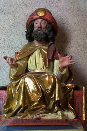 Frankreich. Alsace. Haut Rhin. Kaysersberg. Eglise de Sainte Croix innen. Figur