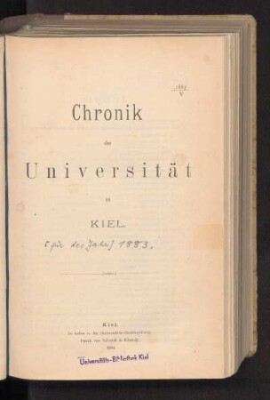 1883: Chronik der Universität Kiel