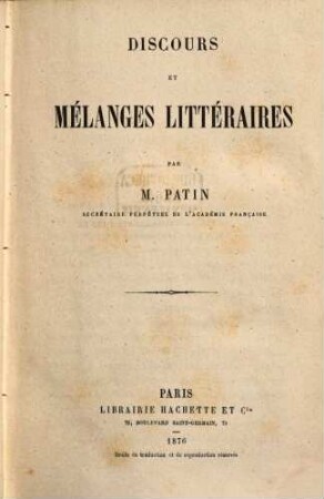 Discours et mélanges littéraires