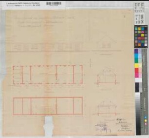 Kleinenbremen (Porta Westfalica) Grube Wohlverwahrt Werkstatt Grundriß, Ansichten, Schnitte 1937 1 : 100 57 x 60 kol. Pause Dortmund-Hoerder Hüttenverein AG Bergämter Nr. 5056