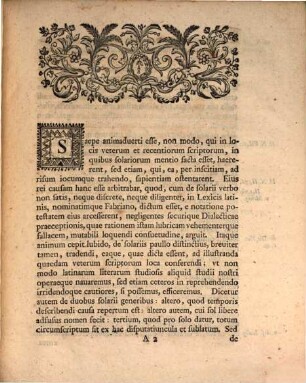 Prolusio De Solariis Oratiunculis In Schola Thomana A. D. IV Maii Hor. IX Recitandis